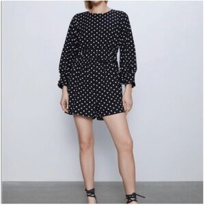ZARA • black & white polka dot romper size medium